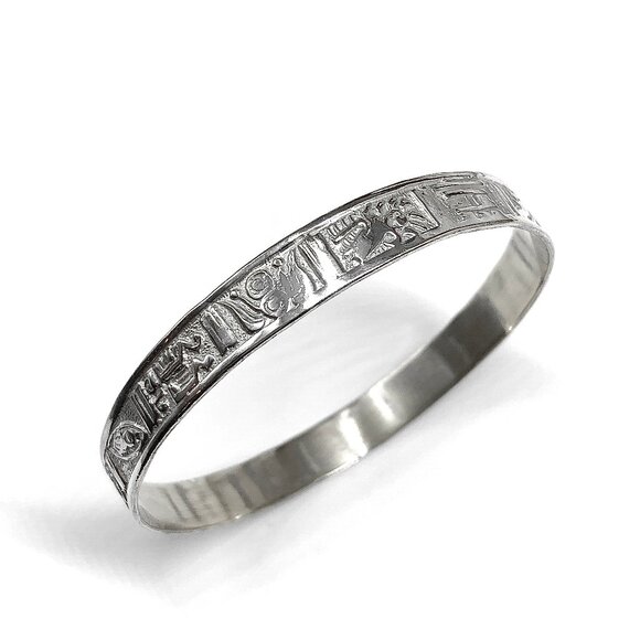Vintage Mayan Idol Design Sterling Silver Bangle Bracelet - Picture 10 of 10